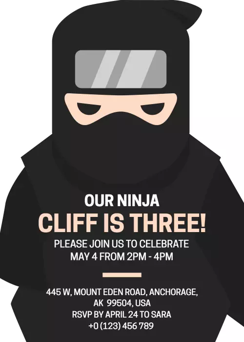 Ninja Warrior Themed Birthday Adventure Celebration Invitation Template
