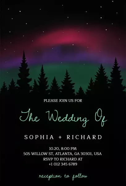 Northern Lights Elegant Wedding Celebration Invitation Template