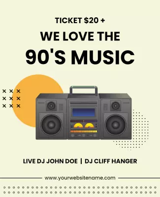 Nostalgic 90's Music Celebration with Boombox Poster Template