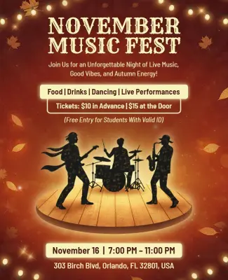 November Live Music Festival Celebration Flyer Template
