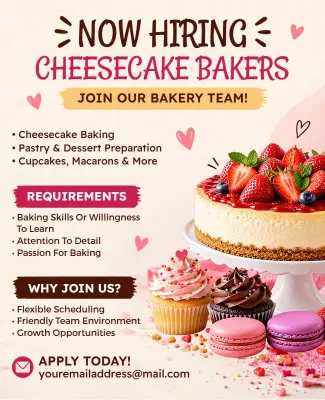 Now Hiring Cheesecake Bakers Flyer Template