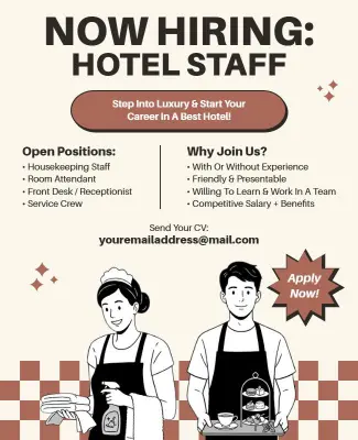 Now Hiring Hotel Staff Poster Template