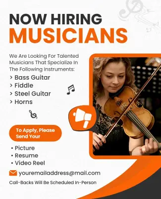 Now Hiring Musicians Career Opportunity Flyer Template