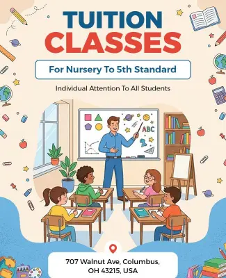 Nursery to Fifth Standard Tuition Classes Poster Template