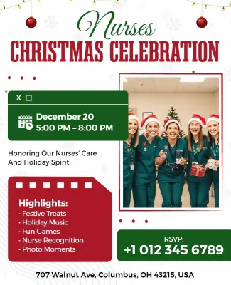 Nurses Christmas Celebration Holiday Event Flyer Template
