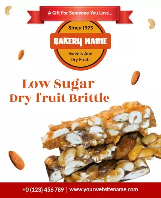 Nutty Almond Low Sugar Dry Fruit Brittle Poster Template
