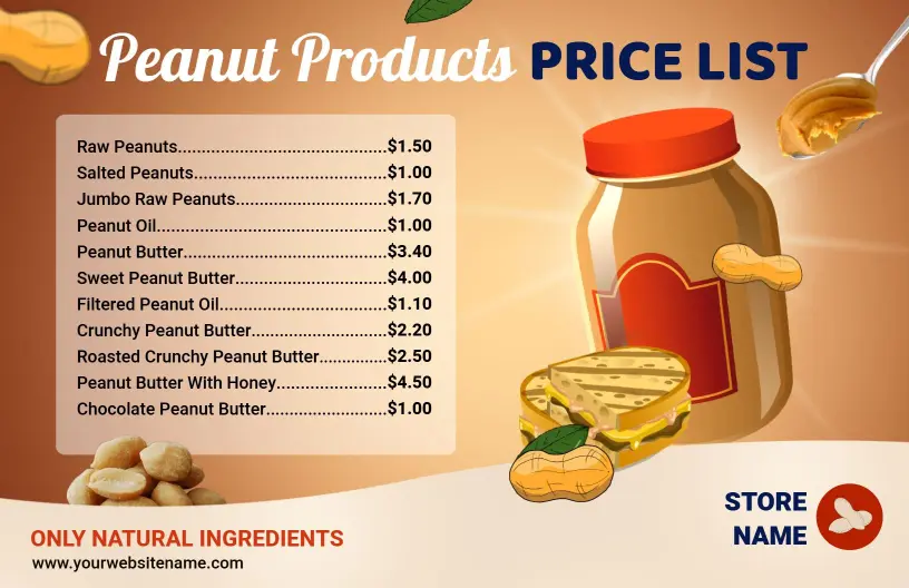 Nutty Brown and Cream Peanut Butter Price List Template
