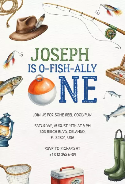 O-Fish-Ally Fun Fishing Birthday Celebration Invitation Template