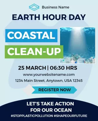 Ocean Awareness Coastal Clean-Up Earth Hour Day Poster Template
