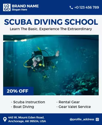 Ocean Blue Scuba Diving School Promotional Poster Template