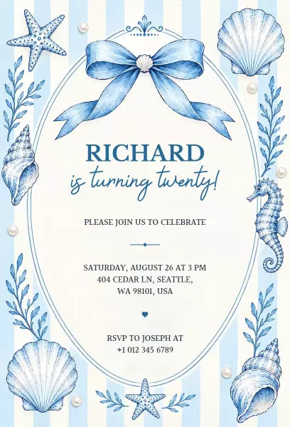 Ocean-Themed Blue Birthday Celebration Invitation Template