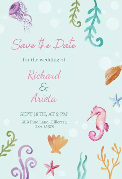 Ocean Themed Save The Date Wedding Invitation Template