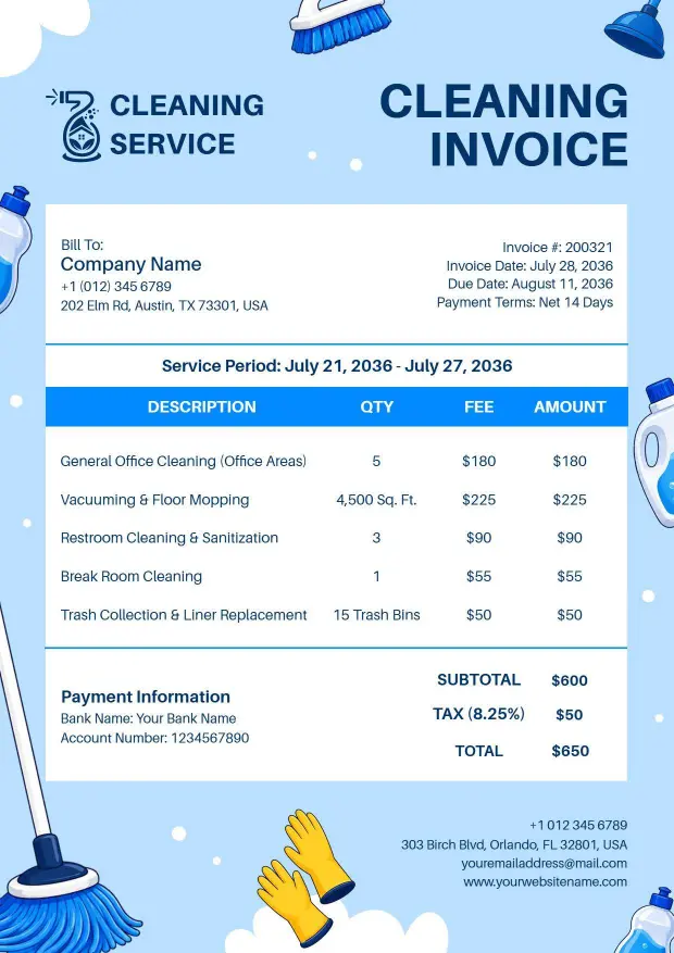 Office Cleaning Services Billing Invoice Template