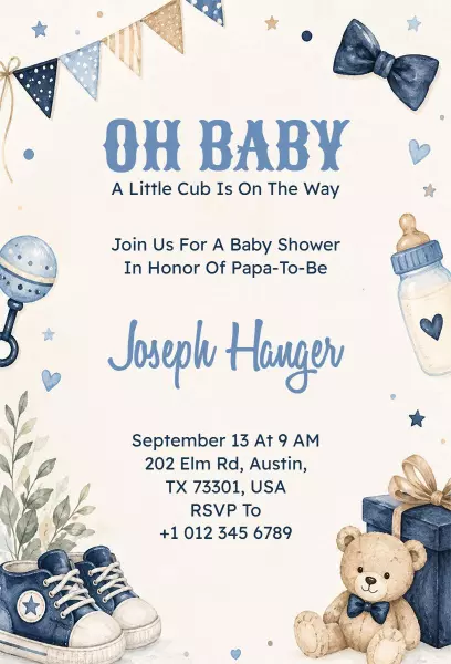 Oh Baby Blue Nursery Themed Baby Shower Invitation Template