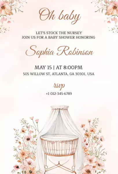 Oh Baby Floral Nursery Theme Baby Shower Invitation Template
