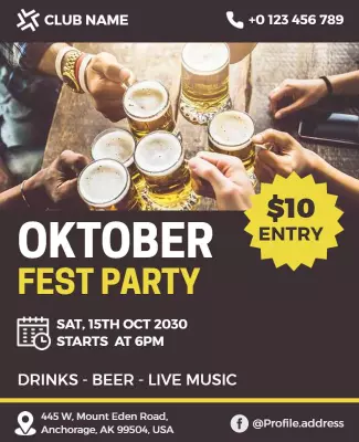 Oktoberfest Beer Celebration Party Flyer Template