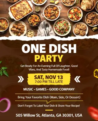 One Dish Potluck Party Flyer Template
