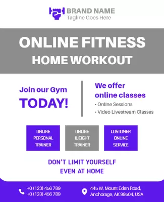 Online Fitness Home Workout Promotion Flyer Template