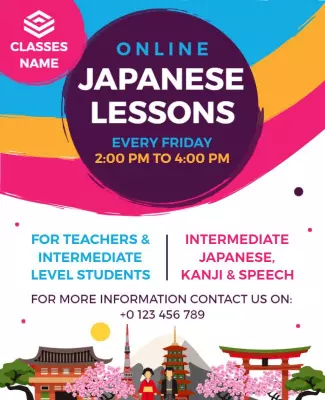 Online Japanese Lessons Educational Flyer Template