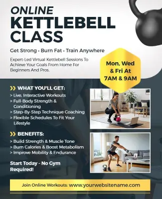 Online Kettlebell Workout Class Flyer Template