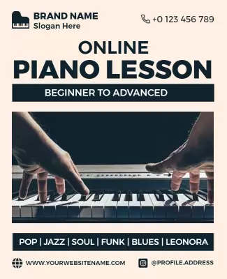 Online Piano Lesson for All Levels Flyer Template