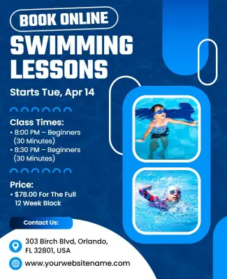 Online Swimming Lessons Booking Poster Template