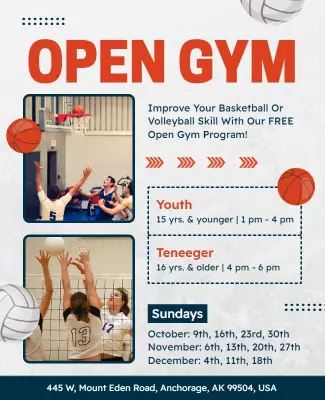 Open Gym Basketball and Volleyball Program Flyer Template