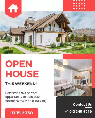 Modern Red Open House Real Estate Invitation Flyer Template