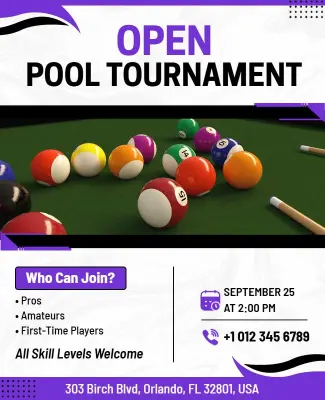 Open Pool Tournament Invitation Poster Template