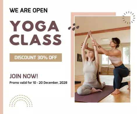 Open Yoga Class Promotional Offer with Discount Ad Template
