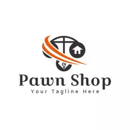 Orange and Black Pawn Shop Sign Representing Financial Services Logo Template
