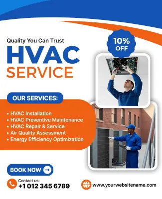 Orange and Blue Themed HVAC Services Flyer Template
