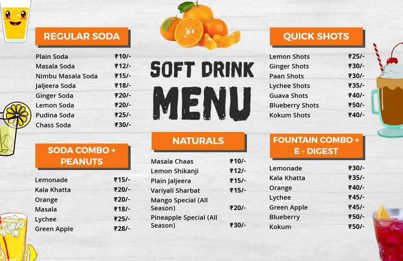Orange and White Refreshing Soft Drink Variety Menu Template