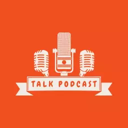 Orange Background Featuring Microphones for Talk Podcast Logo Template