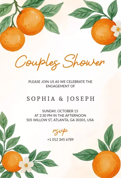Orange Blossom Engaging Couples Shower Invitation Template