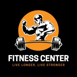 Orange Circle Featuring Strong Bodybuilder and Fitness Center Logo Template