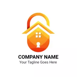 Orange Home and Lock Design Symbolizing Security Services Logo Template