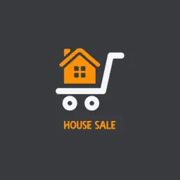 Orange House on Shopping Cart Representing House Sale Logo Template