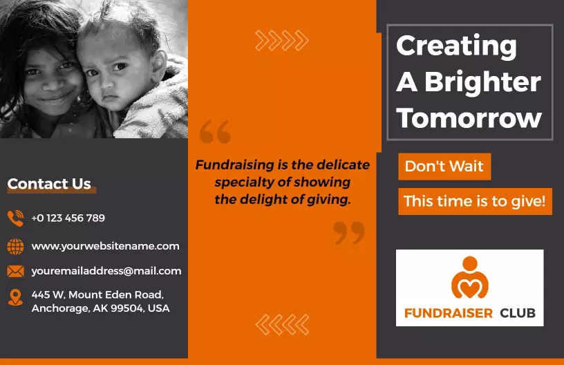 Orange-Themed Fundraising Awareness and Volunteer Engagement Brochure Template