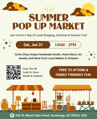 Orange Themed Summer Pop up Market Event Flyer Template