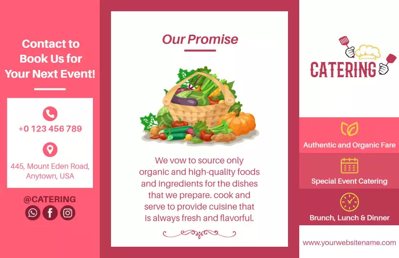 Organic Fresh Catering Brunch and Dinner Event Menu Brochure Template