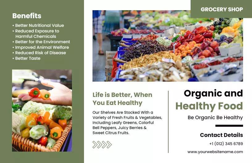 Organic Fresh Fruits and Vegetables Grocery Shop Brochure Template