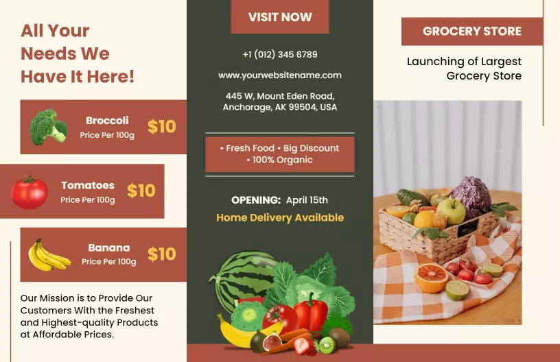 Organic Fresh Produce Grocery Store Launch Brochure Template