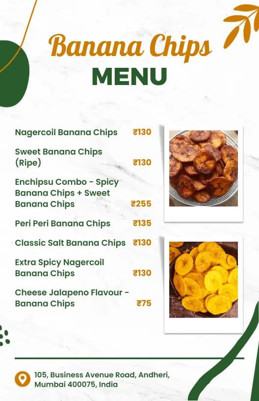 Organic Green Banana Chips Menu Template