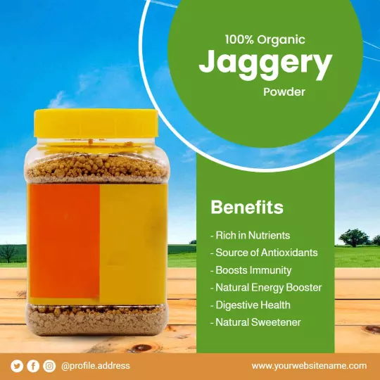 Organic Jaggery Powder with Health Benefits Highlight Ad Template