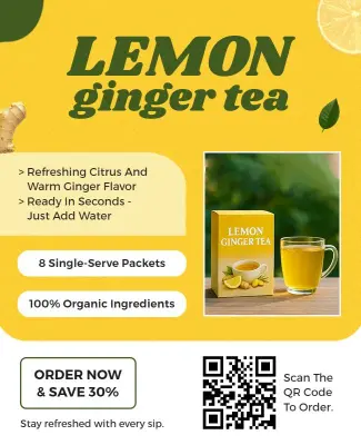 Organic Lemon Ginger Tea Promotion Flyer Template