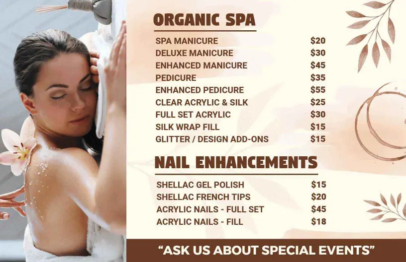 Organic Spa Manicure and Pedicure Menu Template