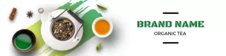 Organic Tea with Green Brush Strokes and Elegant Design LinkedIn Banner Template