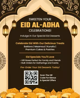 Ornate Gold Eid Al-Adha Dessert Celebration Poster Template