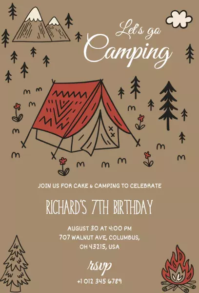 Outdoor Camping Adventure Birthday Celebration Invitation Template